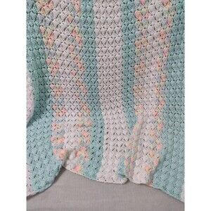 VTG Hand Crochet Soft Knit Yarn Pastel Multicolored Baby Blanket / Throw - 36x40